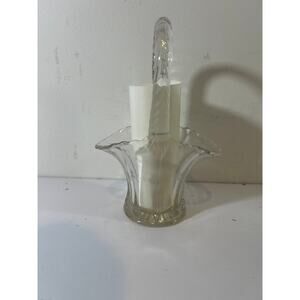 Vintage Duncan Miller Glass Bridal Basket Clear with Handle Etched Floral Design